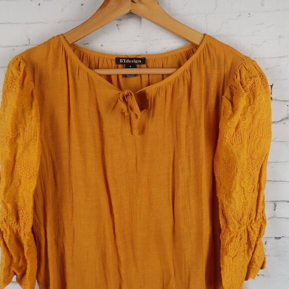 BYDESIGN ORANGE 1/2 SLEEVE ROUND NECK WITH TIE DETAIL TOP SIZE SMALL - Picture 3 of 5